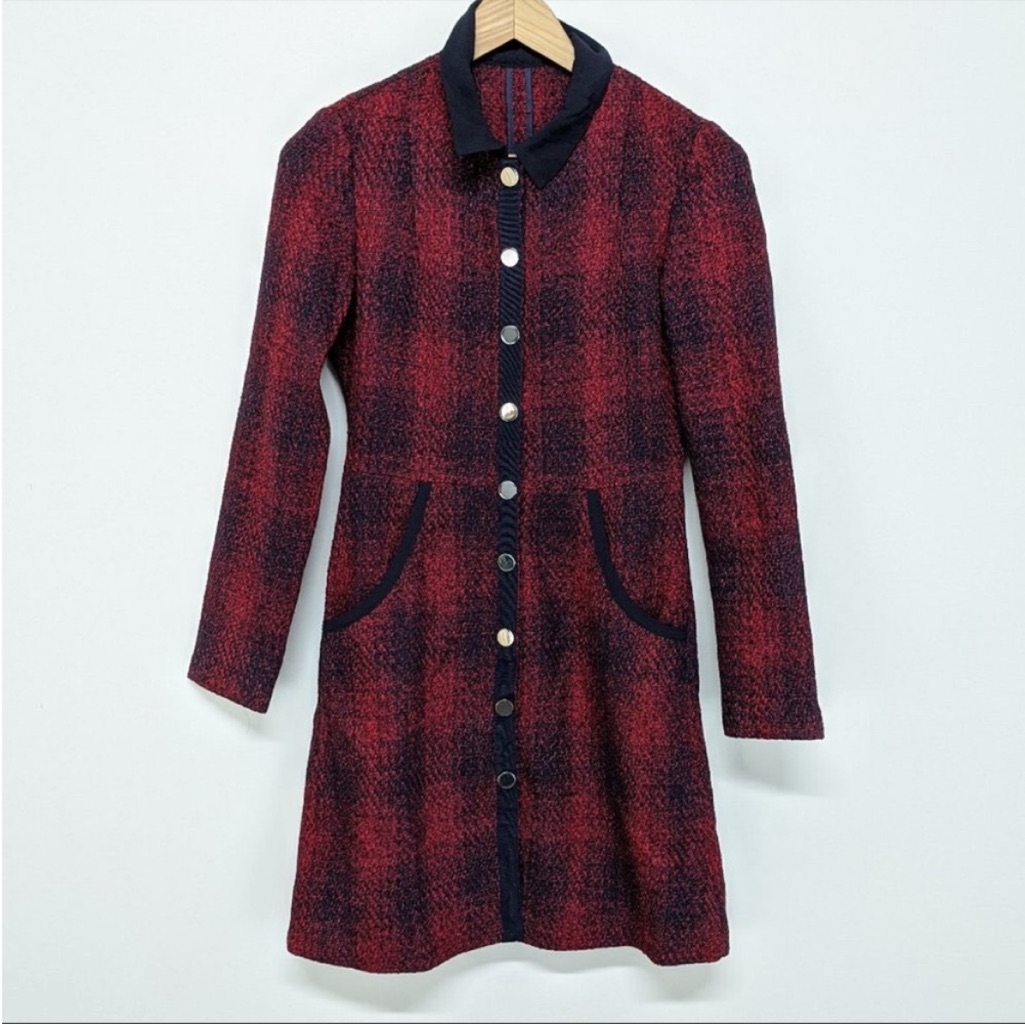 Maje Plaid Red Overcoat Dress